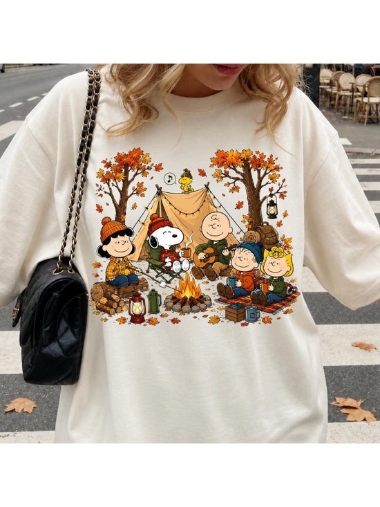 Peanuts Tops - Off White Fall Camping Graphic Tee - Friends